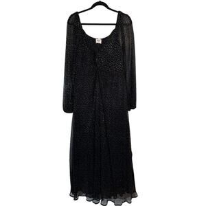 Hayden Women's Nero Polka Dot Gothic Sheer Sleeve Maxi Dress Size XL Black Gold